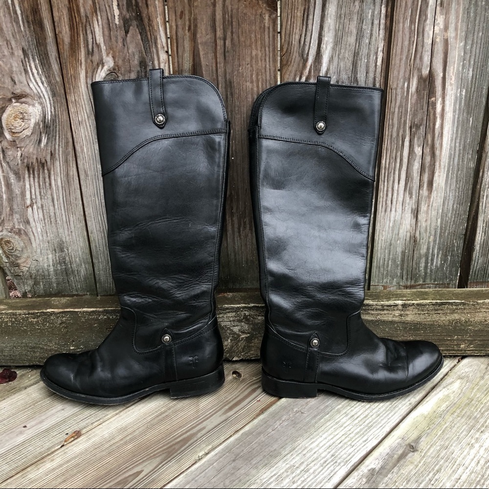 Frye Melissa Button Tab Tall Leather Boots with Zippers 3470110 - Size 6B